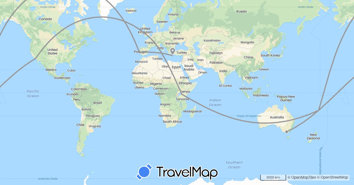 TravelMap itinerary: driving, plane in Australia, Switzerland, Fiji, Greece, Kenya, Portugal, United States (Africa, Europe, North America, Oceania)